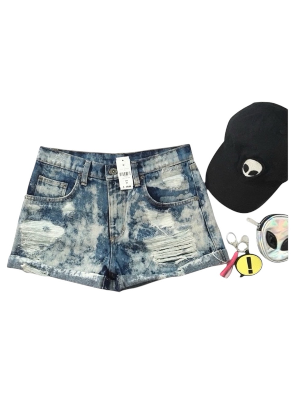 new LF Carmar ❉ Vintage 80’s Acid High Rise Cut Off Rolled Cuff Hem Shorts ❉ 27 - Picture 3 of 16